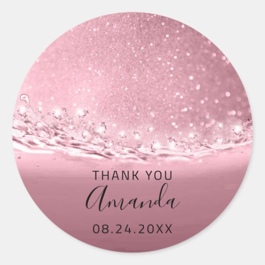 Dank Naam Datum Spark Bridal Pink Rose Ronde Sticker (Voorkant)