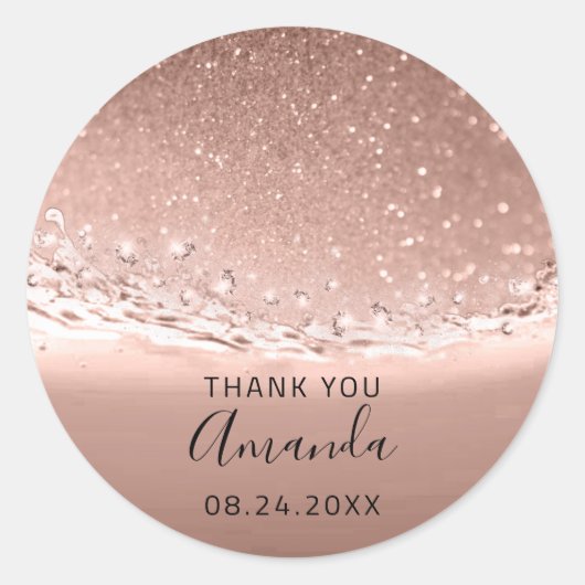 Dank Naam Datum Spark Bridal Roos Gold Ronde Sticker (Voorkant)