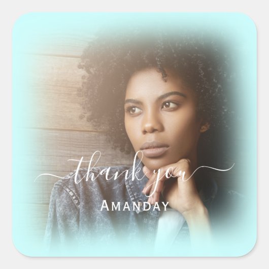 Dank Naam Foto Aqua Blauwe Bruids Sweet16 Vierkante Sticker (Voorkant)