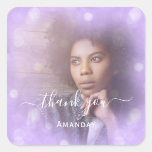 Dank Naam Foto Paars Bruids Sweet16 Vierkante Sticker