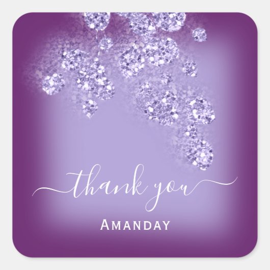Dank Naam Glitter Bruids Sweet 16e Paars Violet Vierkante Sticker (Voorkant)