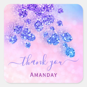 Dank Naam Holografisch Roze Bloemig Marineblauw Vierkante Sticker