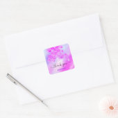 Dank Naam Holografisch Roze Bruids Harten Bloemen Vierkante Sticker (Envelop)