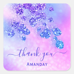Dank Naam Holografisch Roze Bruids Koningsblauw Ko Vierkante Sticker