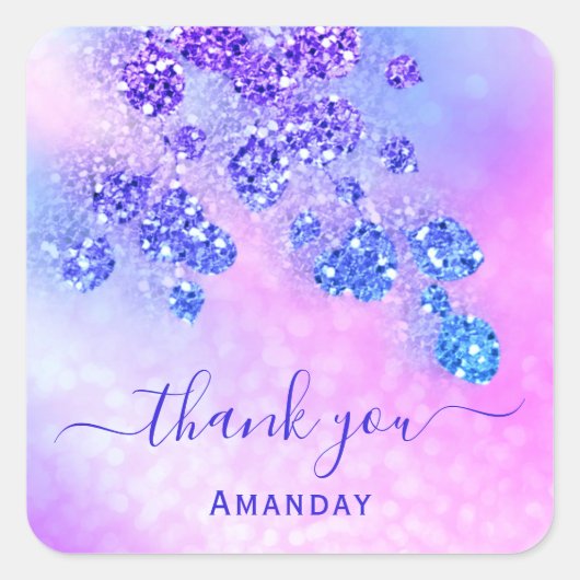 Dank Naam Holografisch Roze Bruids Koningsblauw Ko Vierkante Sticker (Voorkant)
