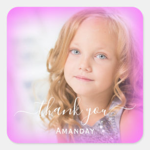 Dank Naam Lijstje  aangepaste Foto Roze Lijstje Vierkante Sticker