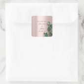 Dank Naam Roos Blush Eucalyptus Groene Bruiloft Vierkante Sticker (Tas)