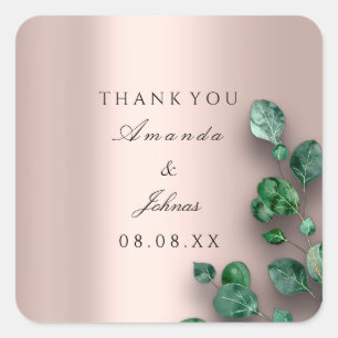 Dank Naam Roos Blush Eucalyptus Groene Bruiloft Vierkante Sticker