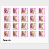 Dank Naam Roze Frame. Foto Bruid Sweet16th Vierkante Sticker (Vel)