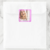Dank Naam Roze Frame. Foto Bruid Sweet16th Vierkante Sticker (Tas)