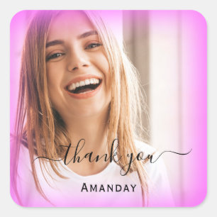 Dank Naam Roze Frame.  Foto  Bruidsjurk Sweet16th Vierkante Sticker