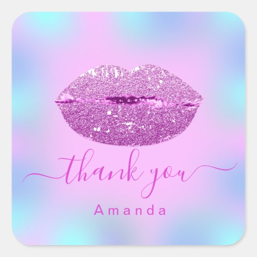 Dank Naam Sweet16th Bruids Holografisch  Roze Kus Vierkante Sticker (Voorkant)