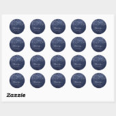 Dank Name 16e Trouw Bruiloft Blauw Navy Glitter Ronde Sticker (Vel)