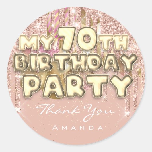 Dank Name 70ste verjaardagsfeest Glitter Ballon Go Ronde Sticker (Voorkant)