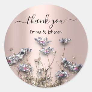 Dank Name Bruidsweide Wilde Bloem Roze Goud Ronde Sticker