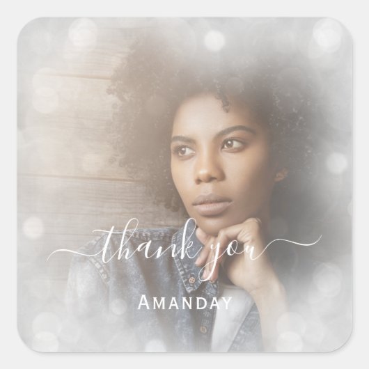 Dank Name Foto Grijs Bruids Sweet16  Vierkante Sticker (Voorkant)