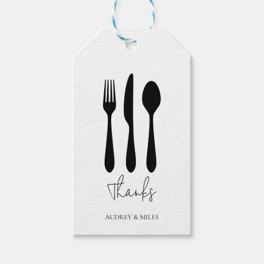Dank Namen Zwart en Wit Favor Diner Cadeaulabel (Voorkant)