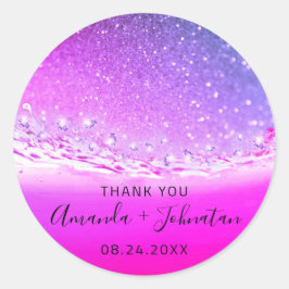 Dank Roos Naam Datum Spark Beach Waves Fuchsia Ronde Sticker