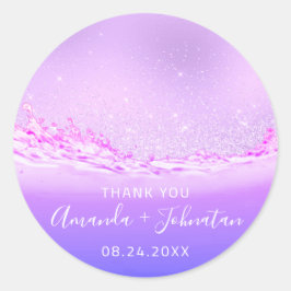 Dank Roos Naam Datum Vonk Paarse Waves Roze Ronde Sticker