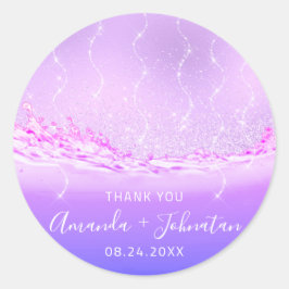 Dank Roos Naam Datum Vonk Paarse Waves Roze Ronde Sticker