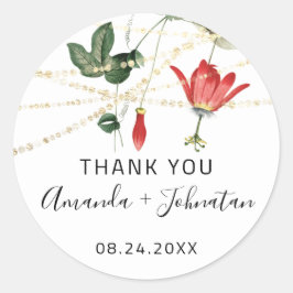 Dank Roos Naam Datum White Golden Lights Ivy Ronde Sticker