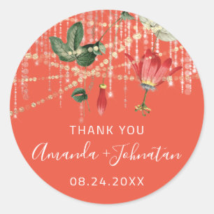 Dank Roos Naam Datum Wit Koraal Golden String Ivy Ronde Sticker