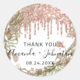 Dank Roos Witte Naam Bewaar de datum kransdruppels Ronde Sticker