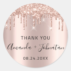Dank Rose Gold Naam Save The Date Zwart Drips Ronde Sticker
