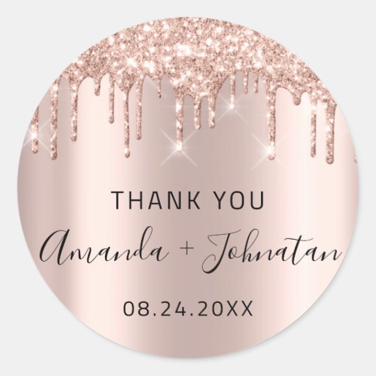Dank Rose Goud Naam Save The Date Zwart Drips Ronde Sticker (Voorkant)