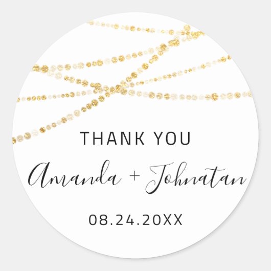 Dank Rose Naam Datum Wit Gouden Lichten Simpelweg Ronde Sticker (Voorkant)