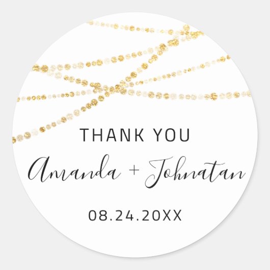 Dank Rose Naam Datum Wit Gouden Lichten Simpelweg Ronde Sticker (Voorkant)
