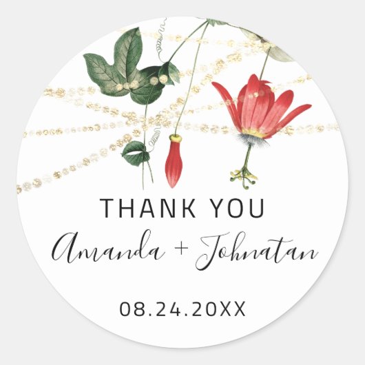 Dank Rose Naam Datum Witte Gouden Lichten Klimop Ronde Sticker (Voorkant)