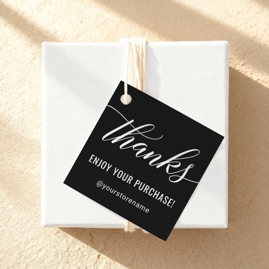 Dank Script Geniet van uw aankoop Zwart Bedankjes Labels