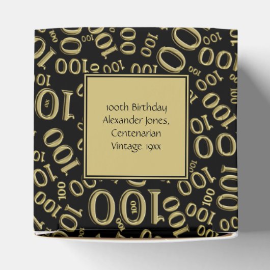"Dank u": 100e verjaardagsfeestje goud/zwart thema Bedankdoosjes (Bovenkant)