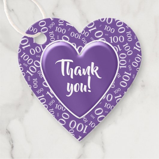 Dank u 100e Willekeurige Getal Patroon Paarse/Wit Bedankjes Labels (Voorkant)