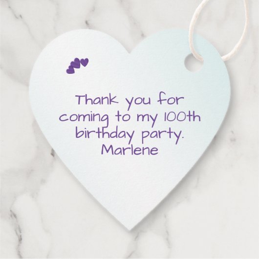 Dank u 100e Willekeurige Getal Patroon Paarse/Wit Bedankjes Labels (Achterkant)