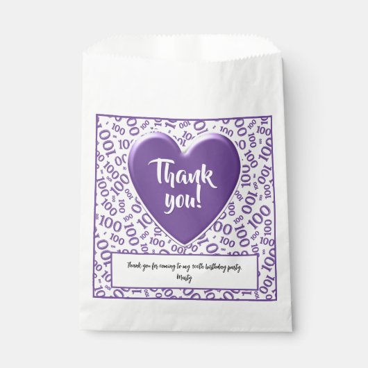 Dank u 100e Willekeurige Getal Patroon Paarse/Wit Bedankzakje (Voorkant)