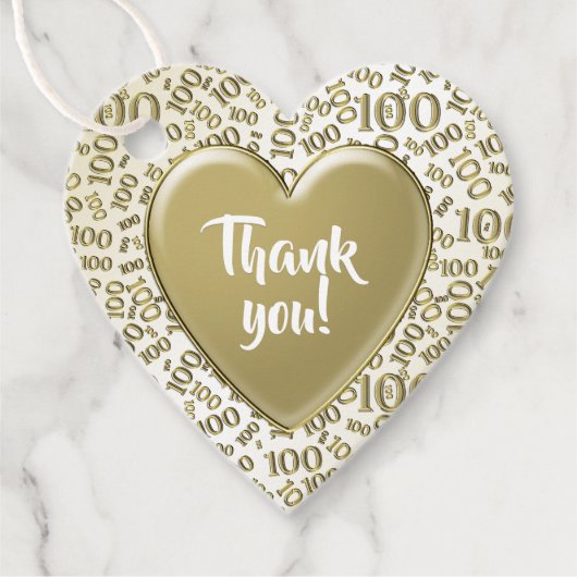 Dank u 100e willekeurige nummer patroon goud/wit bedankjes labels (Voorkant)