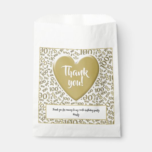 Dank u 100e willekeurige nummer patroon goud/wit bedankzakje (Voorkant)