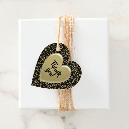 Dank u 100e willekeurige nummer patroon zwart / go bedankjes labels (In situ)