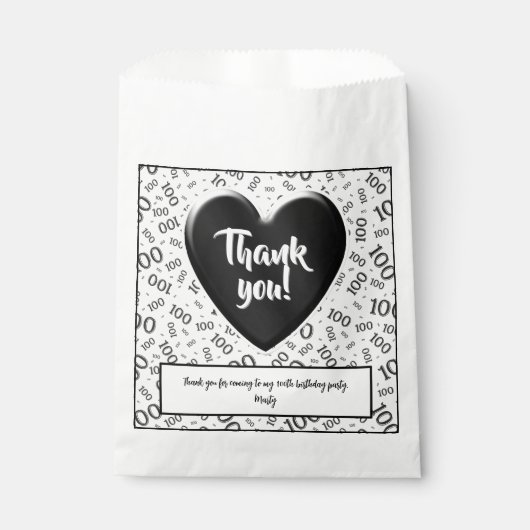 Dank u 100e willekeurige nummer patroon zwart/wit bedankzakje (Voorkant)