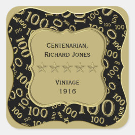 Dank u: 100th Nummerpatroon Gouden/Zwarte Steun Vierkante Sticker