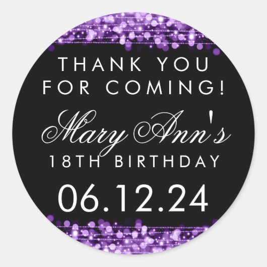 Dank u 18e verjaardagsfeestje Sparkles Paarse Ronde Sticker (Voorkant)