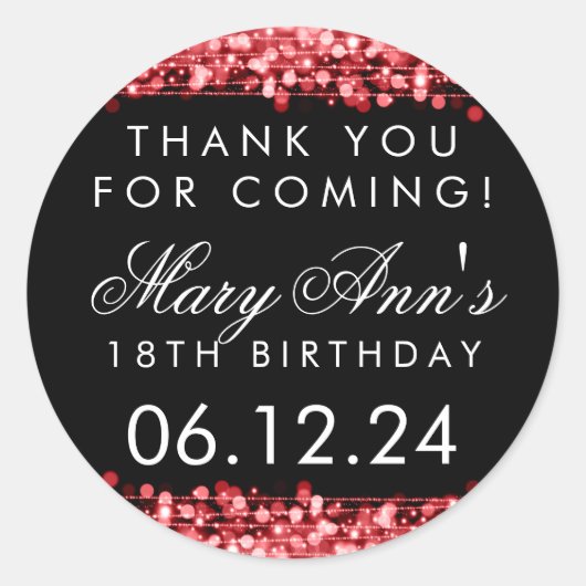 Dank u 18e verjaardagsfeestje Sparkles Red Ronde Sticker (Voorkant)