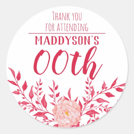 Dank u 18th 21st 30th 40th 50th 60th 70th ronde sticker (Voorkant)