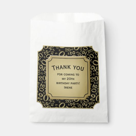 Dank u: 20e Willekeurige Nummer Patroon Gold 20 Bedankzakje (Voorkant)