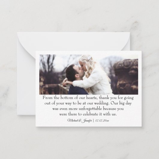 dank u 2 foto's eenvoudige minimalistische bruilof notitiekaartje (Achterkant)