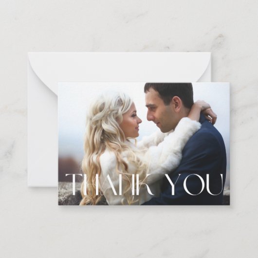 dank u 2 foto's wit chic typografie bruiloft notitiekaartje