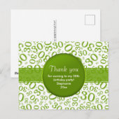 Dank u 30e groen/wit verjaardagsnummerpatroon briefkaart (Voorkant / Achterkant)