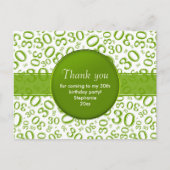 Dank u 30e groen/wit verjaardagsnummerpatroon briefkaart (Voorkant)